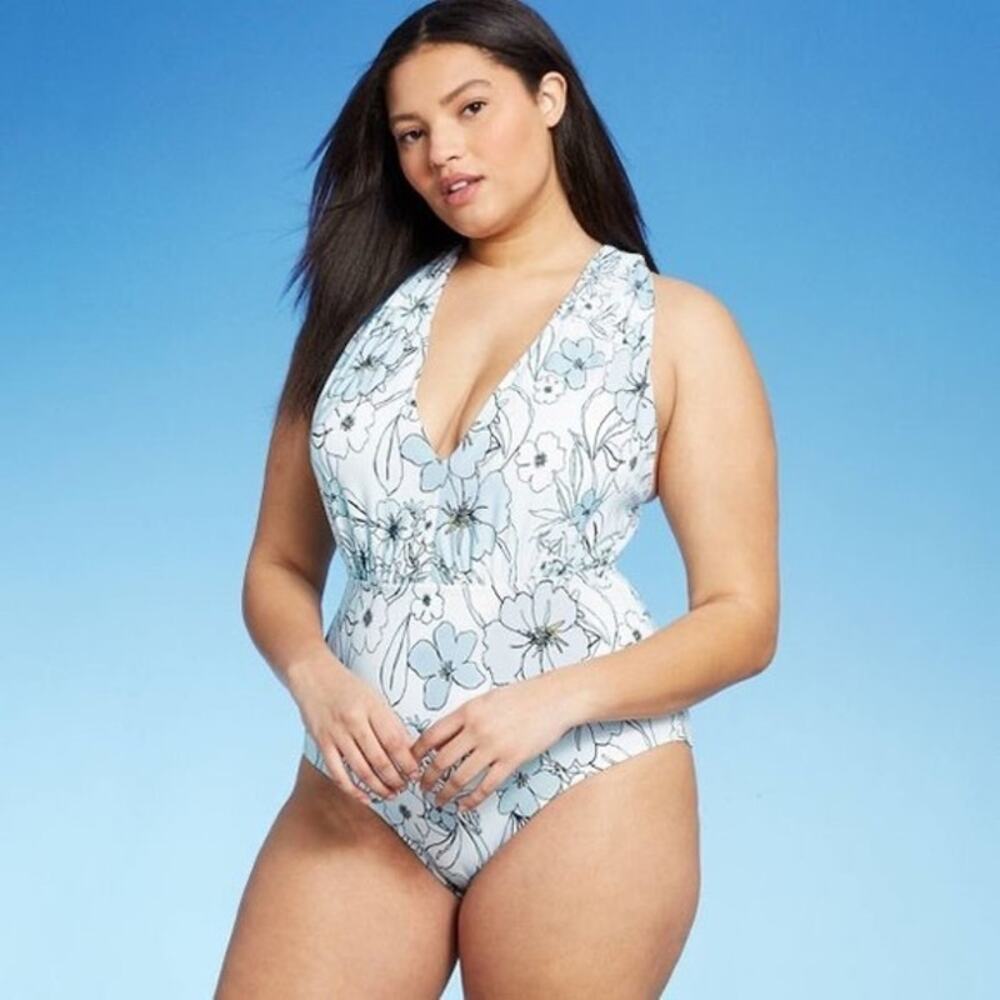 NWOT SEA ANGEL Swimsuit One Piece Floral Bridal Plunge Cross Back Women Size 1X